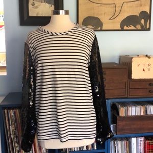 American Retro Harriet striped top sequin sleeves